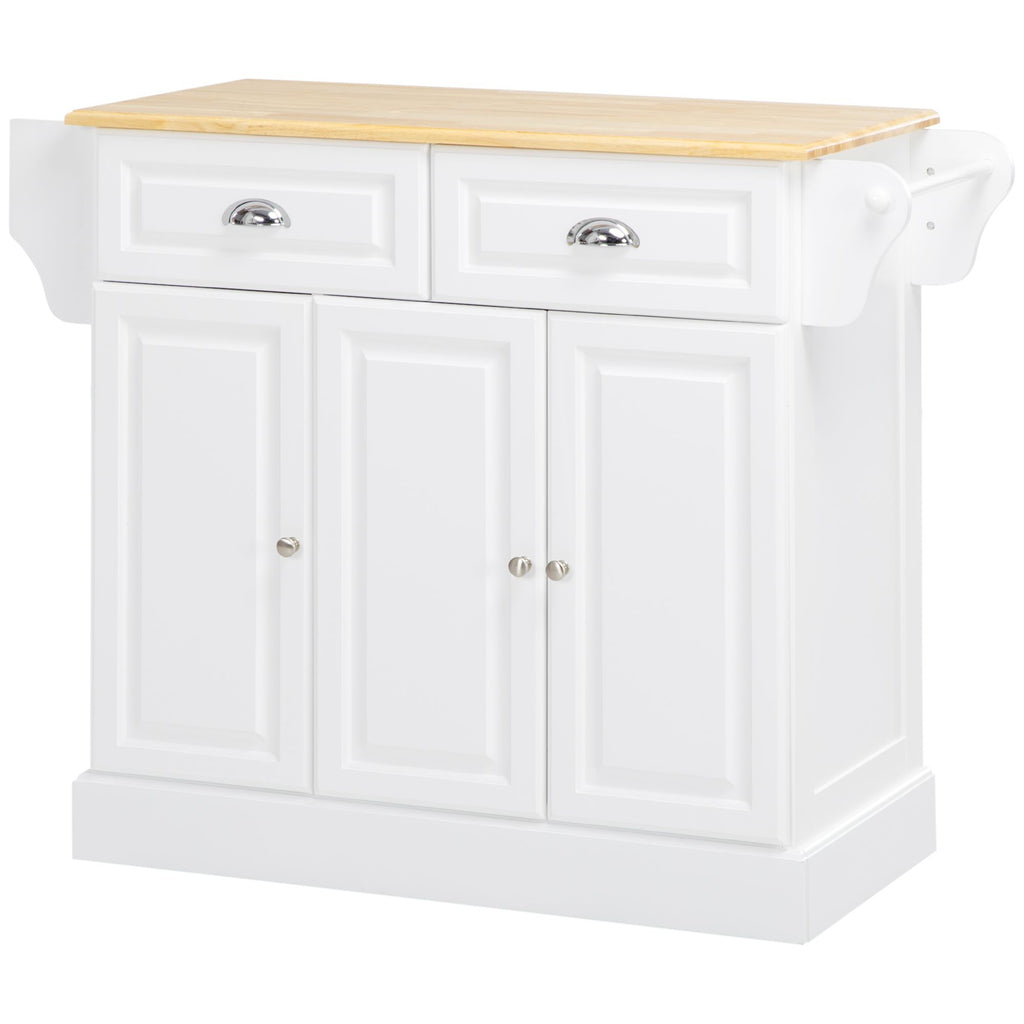 White Triple-Cabinet Kitchen Island on Wheels with Drawers & Rolling Utility Cart