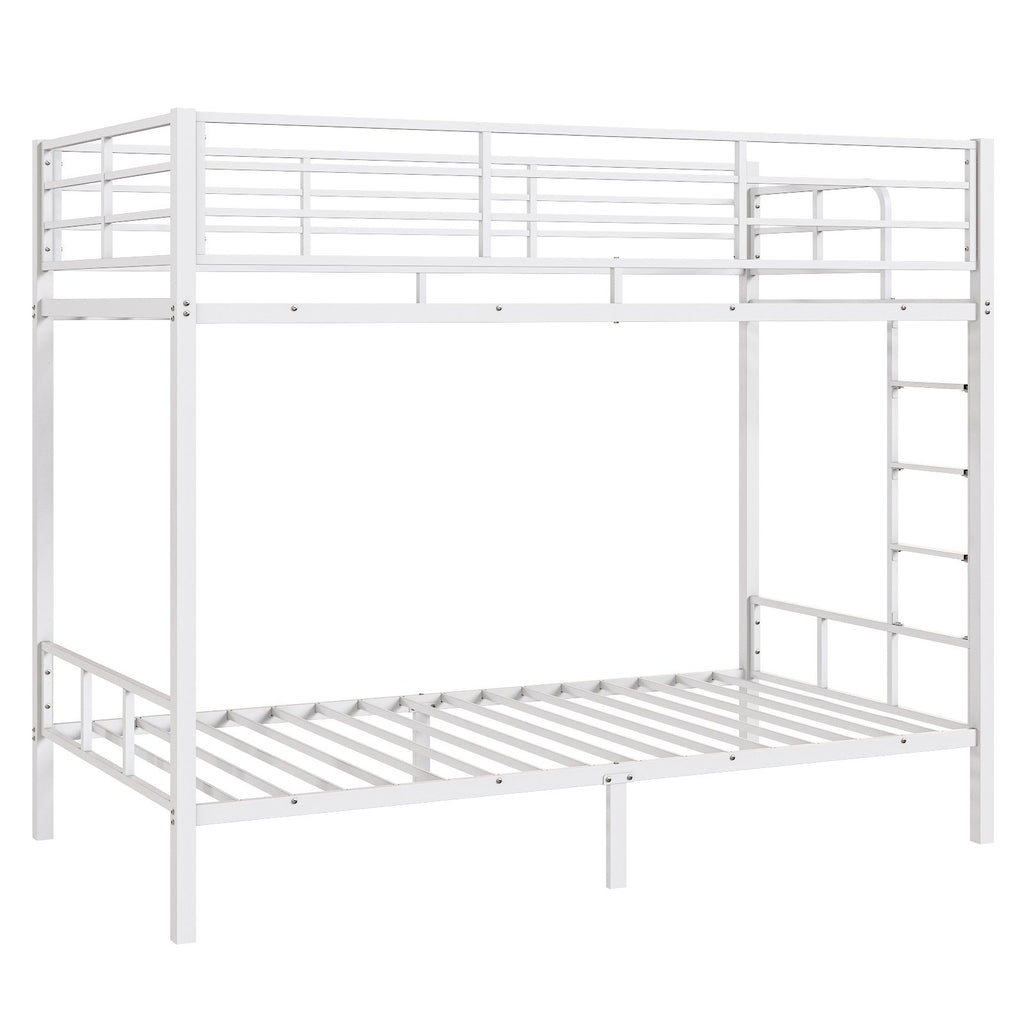 White Twin Bunk Bed Square Tube High Guardrail Side Ladder Opening Iron Bed