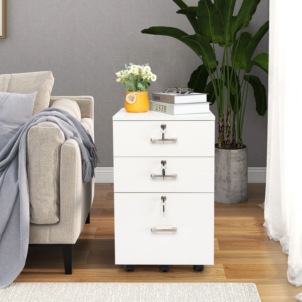 White Wood Grain Density Board Three Drawers Wooden Filing Cabinet