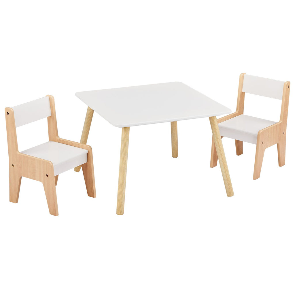 White & Wood Tone Kids Table and 2 Chairs Set, MDF, 60*60*44cm