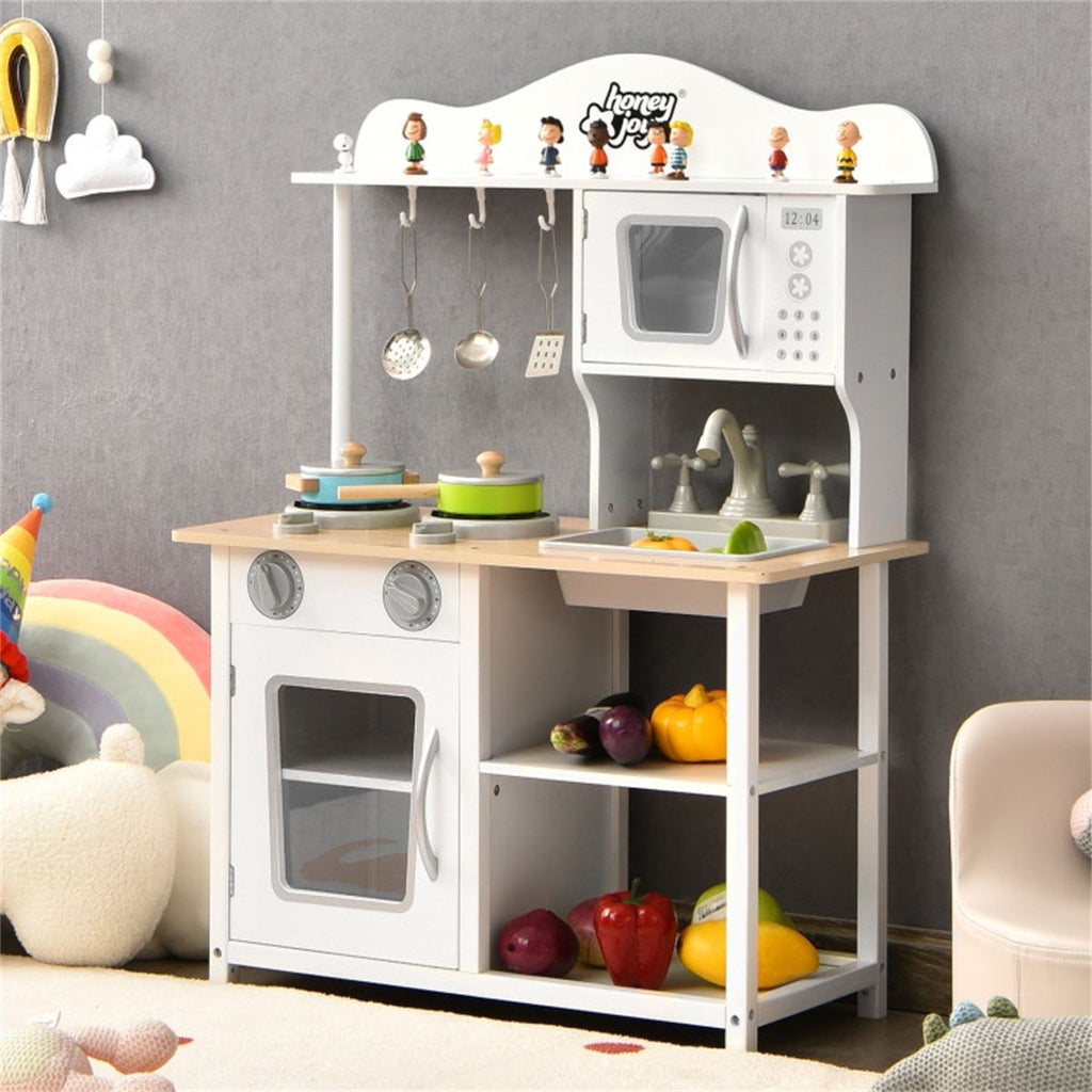 White Wooden Pretend Play Kitchen Set with Accessories and Sink, Gift for 3-6 Years Old