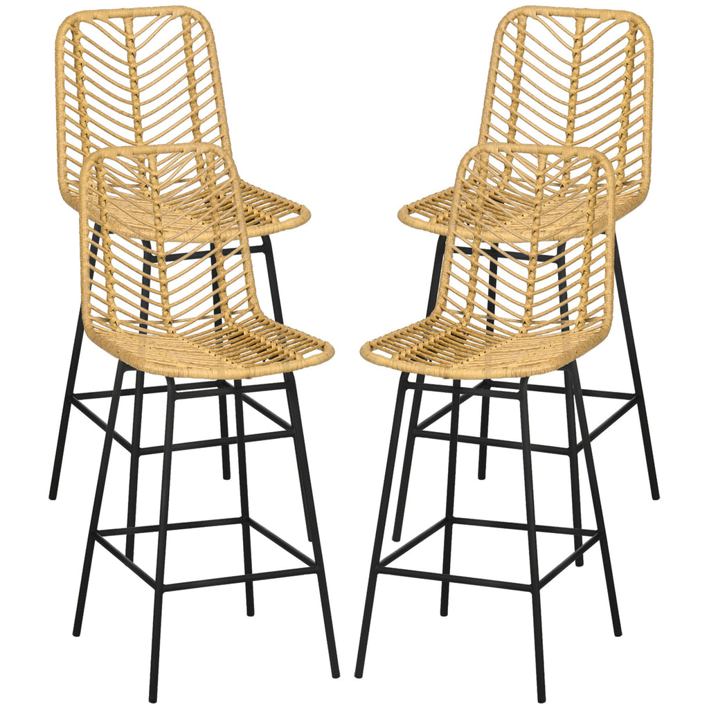 Wicker Bar and Stools Set of 4, Rattan Counter Height Stools with Steel Legs and Footrest for Dining Room Kitchen Pub, Yellow
