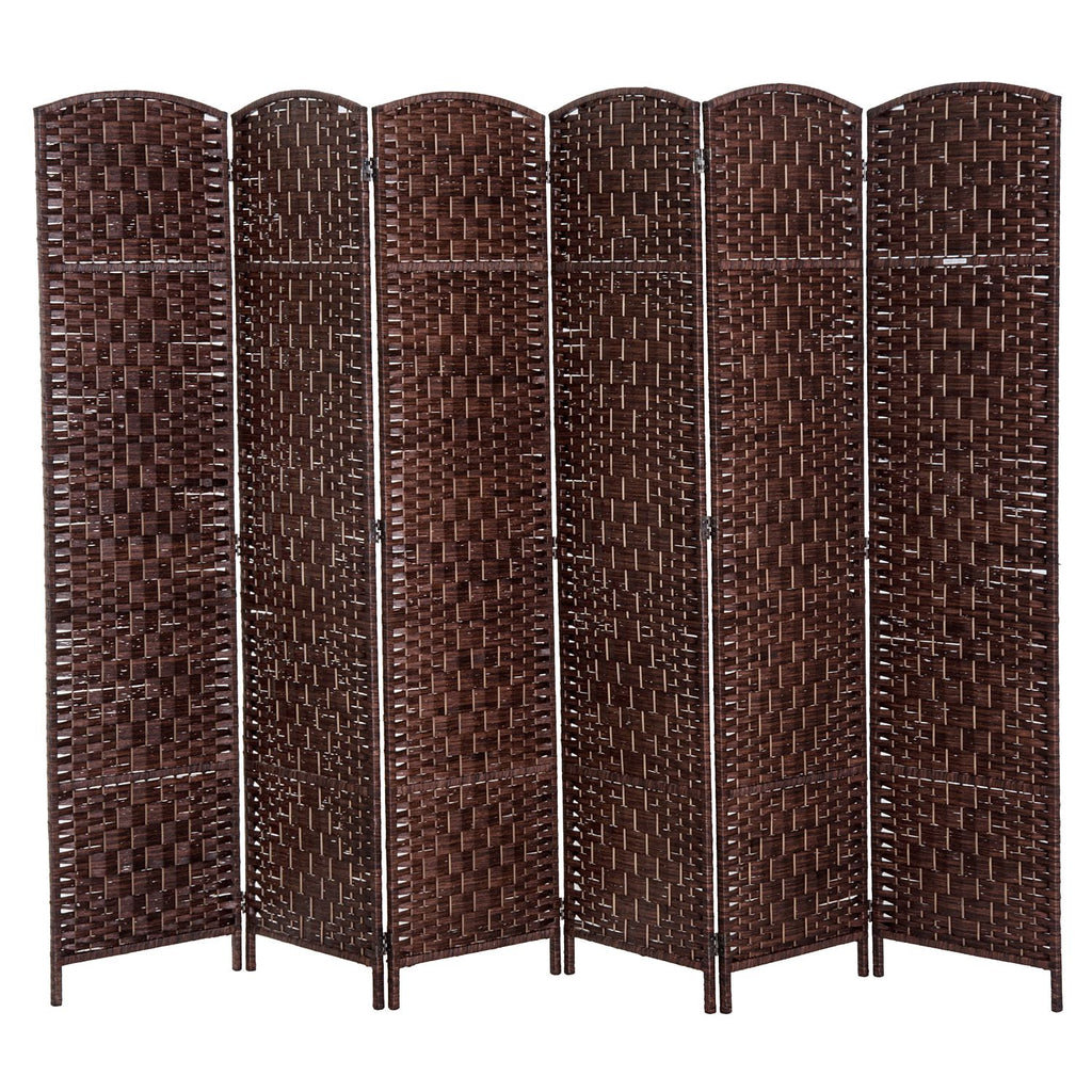 Wicker Folding Room Divider 6 Panel Privacy Screen Brown for Bedroom Office