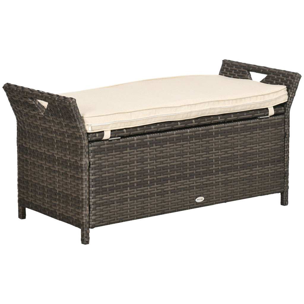 Wicker Storage Bench Cream White Outdoor Patio PE Rattan Large Capacity