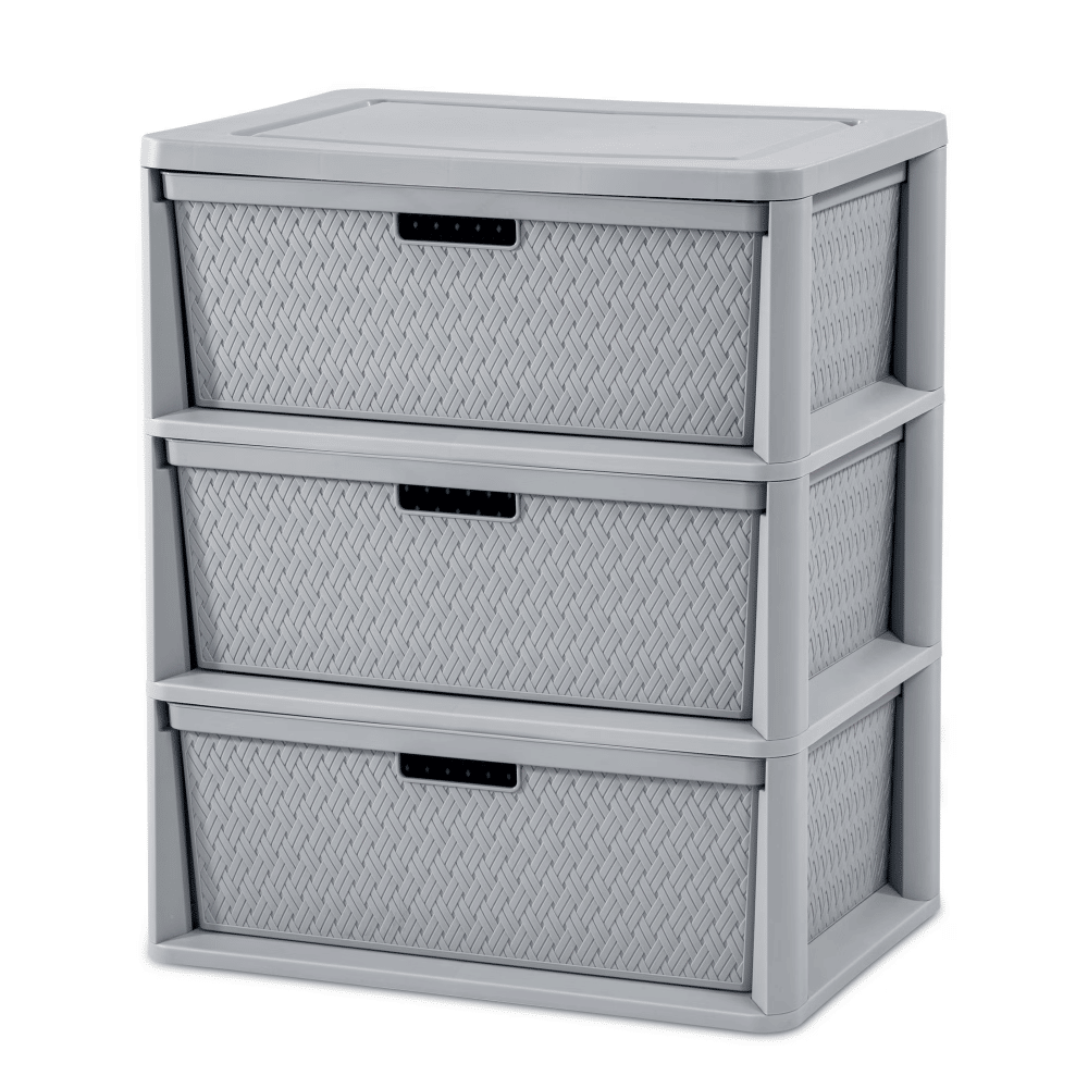 Wide 3 Drawer Tower, Plastic Storage Organizer with Removable Decorative Bins, Easy to Assemble - No Tools Needed, Gray(Shipment from Walmart)