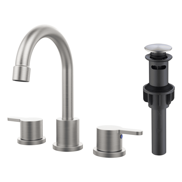 Widespread Bathroom Sink Faucet Brushed Nickel 2 Handle 8 inch 3 Hole 360°Swivel Spout Vanity Sink with Pop Up Drain Assembly[Unable ship weekends, TK/TEMU only for pickup]