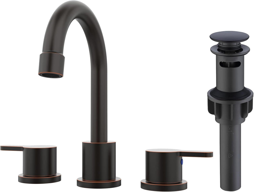 Widespread Bathroom Sink Faucet Oil Rubbed Bronze 2 Handle 8 inch 3 Hole 360°Swivel Spout Vanity Sink with Pop Up Drain Assembly[Unable ship on weekends, TK/TEMU only for pickup]