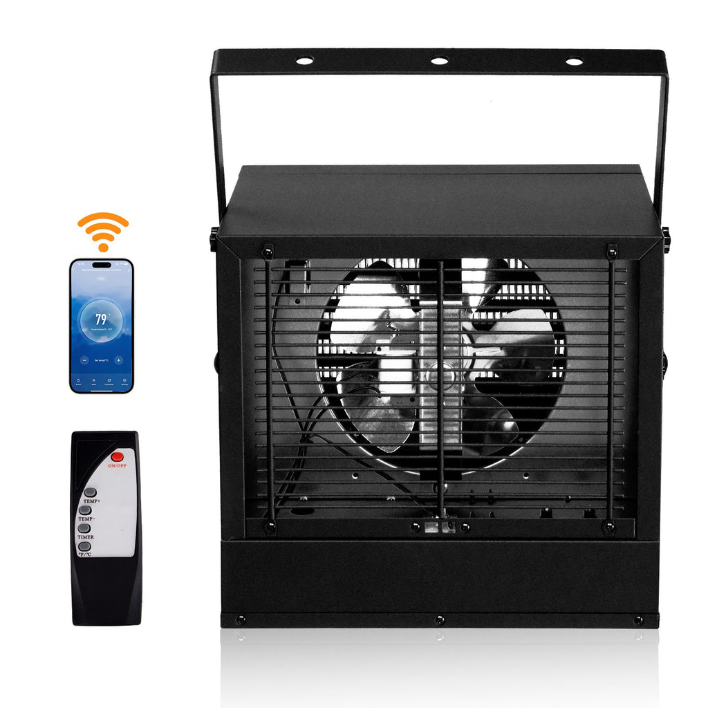 WiFi Smart Electric Garage Heater, 15000W Ceiling Mount Space Heater, 240-Volt Hard-Wired Heater Fan-Forced Shop Heater with Digital Thermostat, 12H Timer, Remote Control, Black