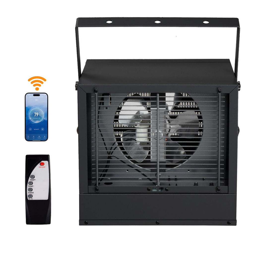 WiFi Smart Electric Garage Heater, 5000W Ceiling Mount Space Heater, 240-Volt Hard-Wired Heater Fan-Forced Shop Heater with Digital Thermostat, 12H Timer, Remote Control, Black