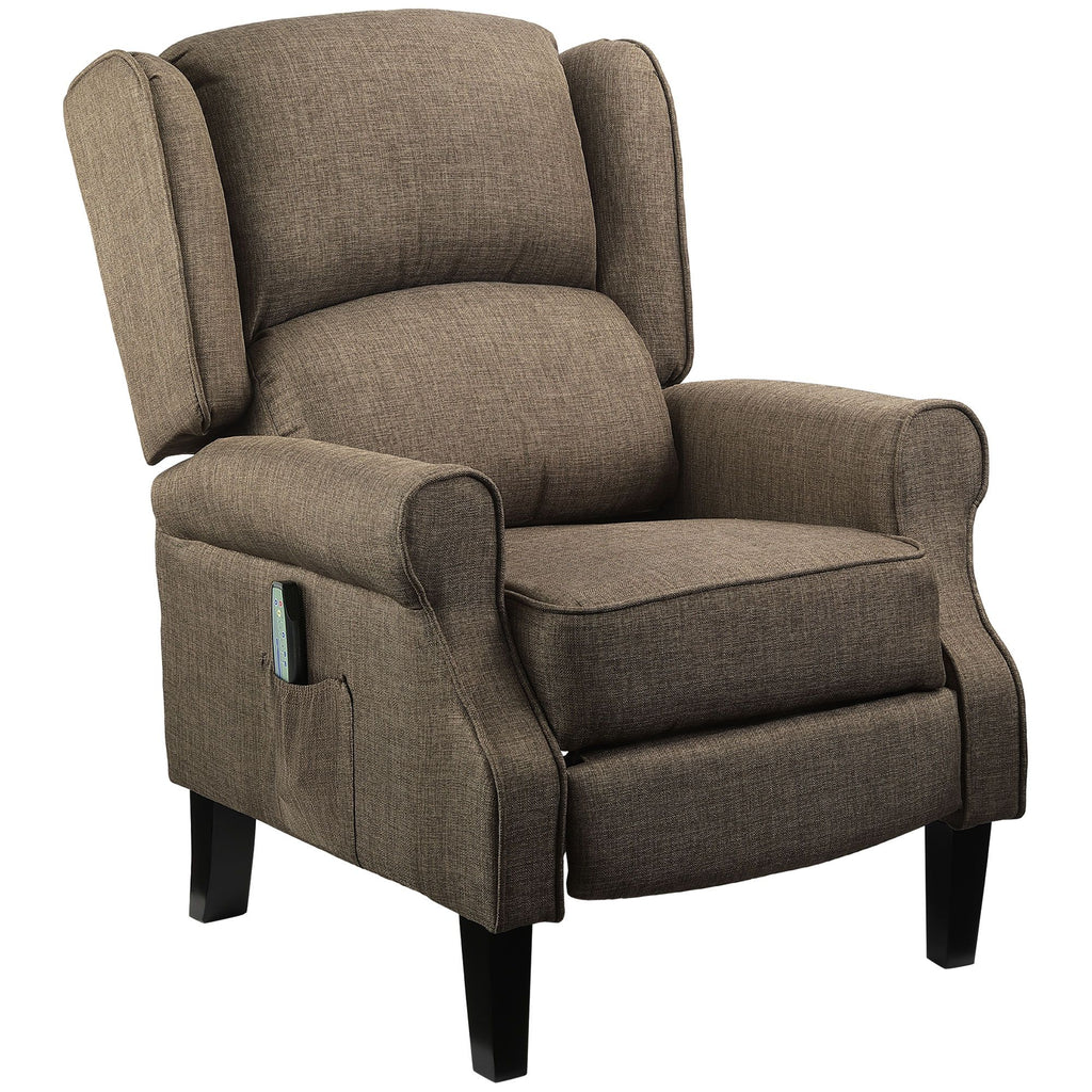 Wingback Brown Recliner Massage Chair with Heat Fabric Sofa Remote Control and Footrest for Living Room