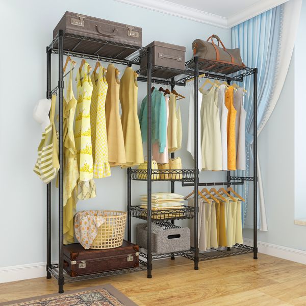 Wire Garment Rack Heavy Duty Clothes Rack, Closet Organizer Metal Garment Rack Portable Clothes Hanger Home Shelf Fabric Drawers, Freestanding Closet Wardrobe, Black