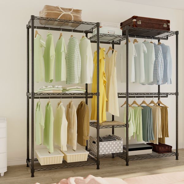 Wire Garment Rack Heavy Duty Clothes Rack, Closet Organizer Metal Garment Rack Portable Clothes Hanger Home Shelf Fabric Drawers, Freestanding Closet Wardrobe, Black
