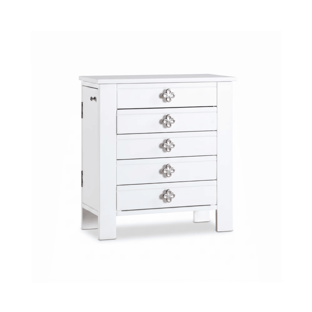 Wood Jewelry Chest: Modern White TabletopStoragewith 4 DrawersforWomen