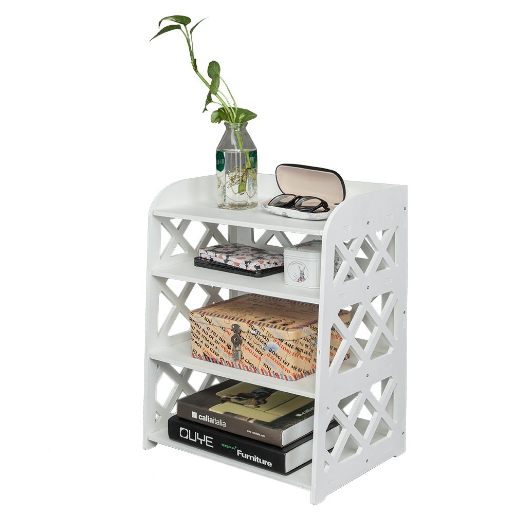 Wood Plastic Board 4-storey Locker Bedside Cabinet Tea Table Coffee Table White RT