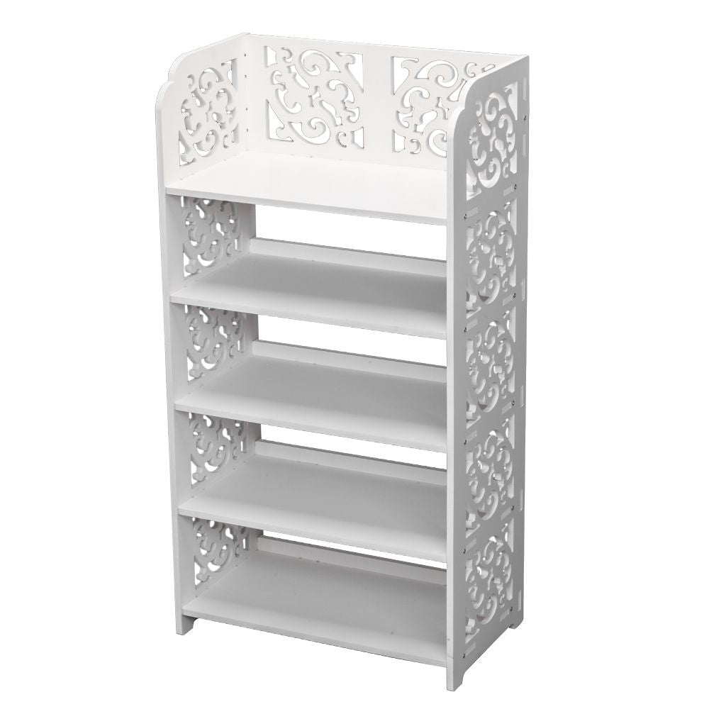 Wood-plastic Board Five Tiers Carved Shoe Rack White A