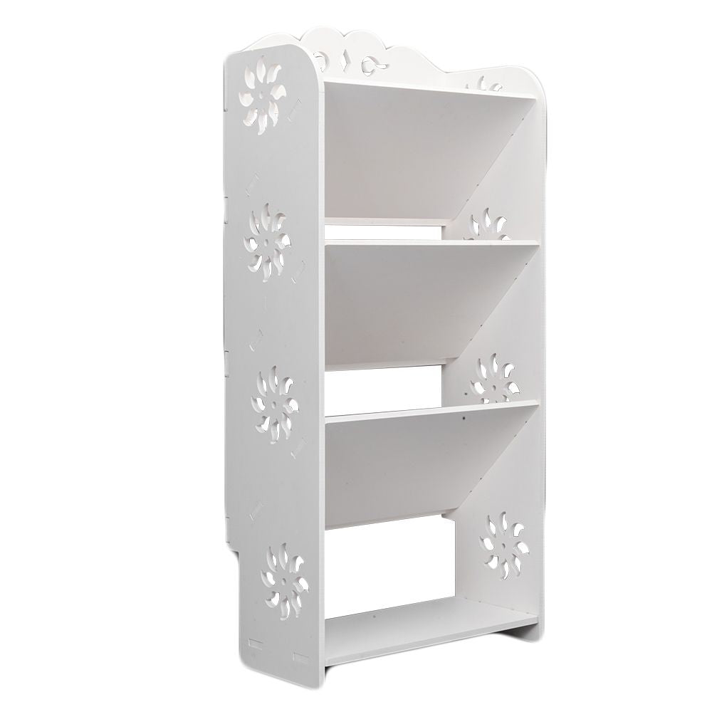 Wood-plastic Board Four Tiers Bevel Carved Shoe Rack White RT