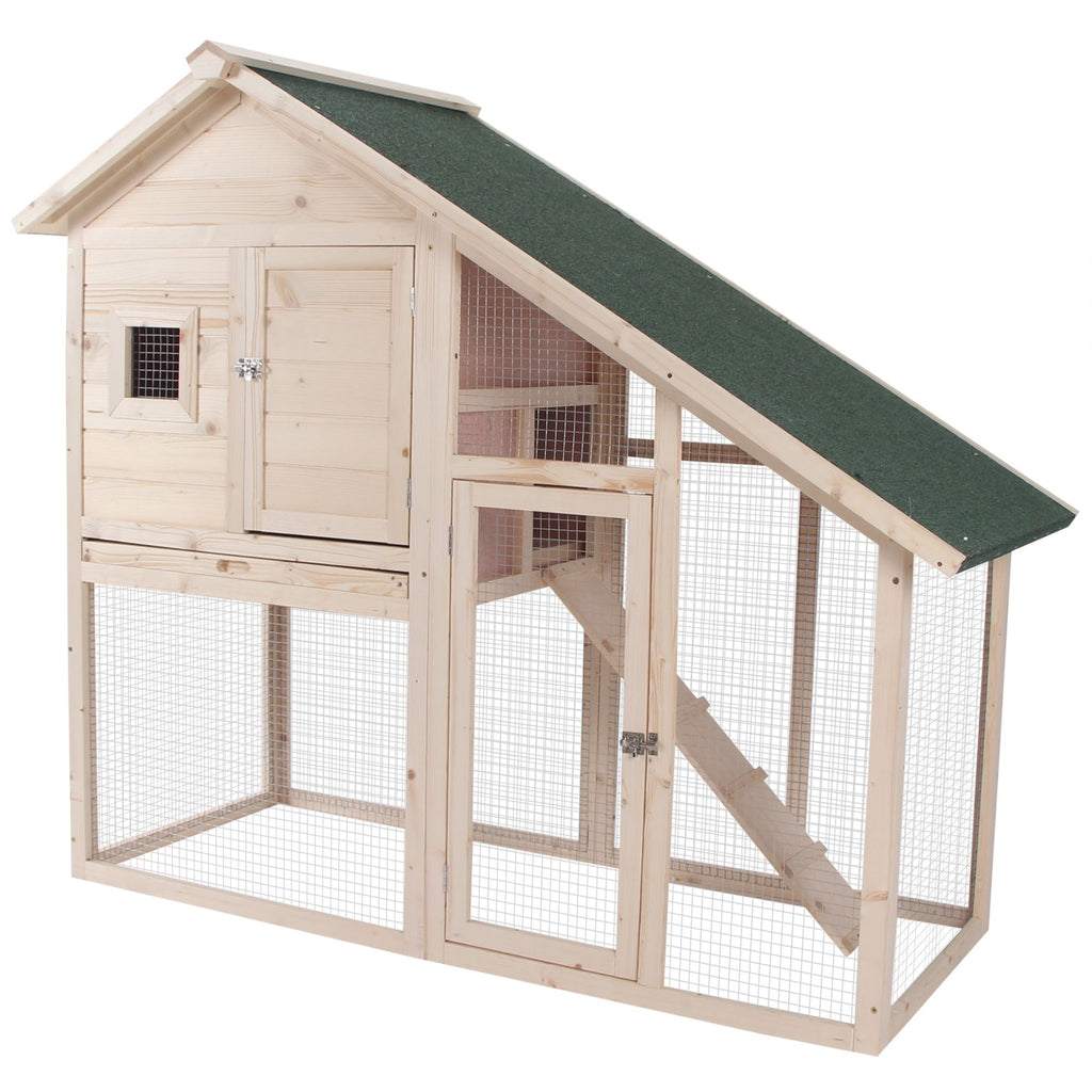 Wood Rabbit Hutch 2-Tier Small Animal House with Ramp & Run Natural 55" L