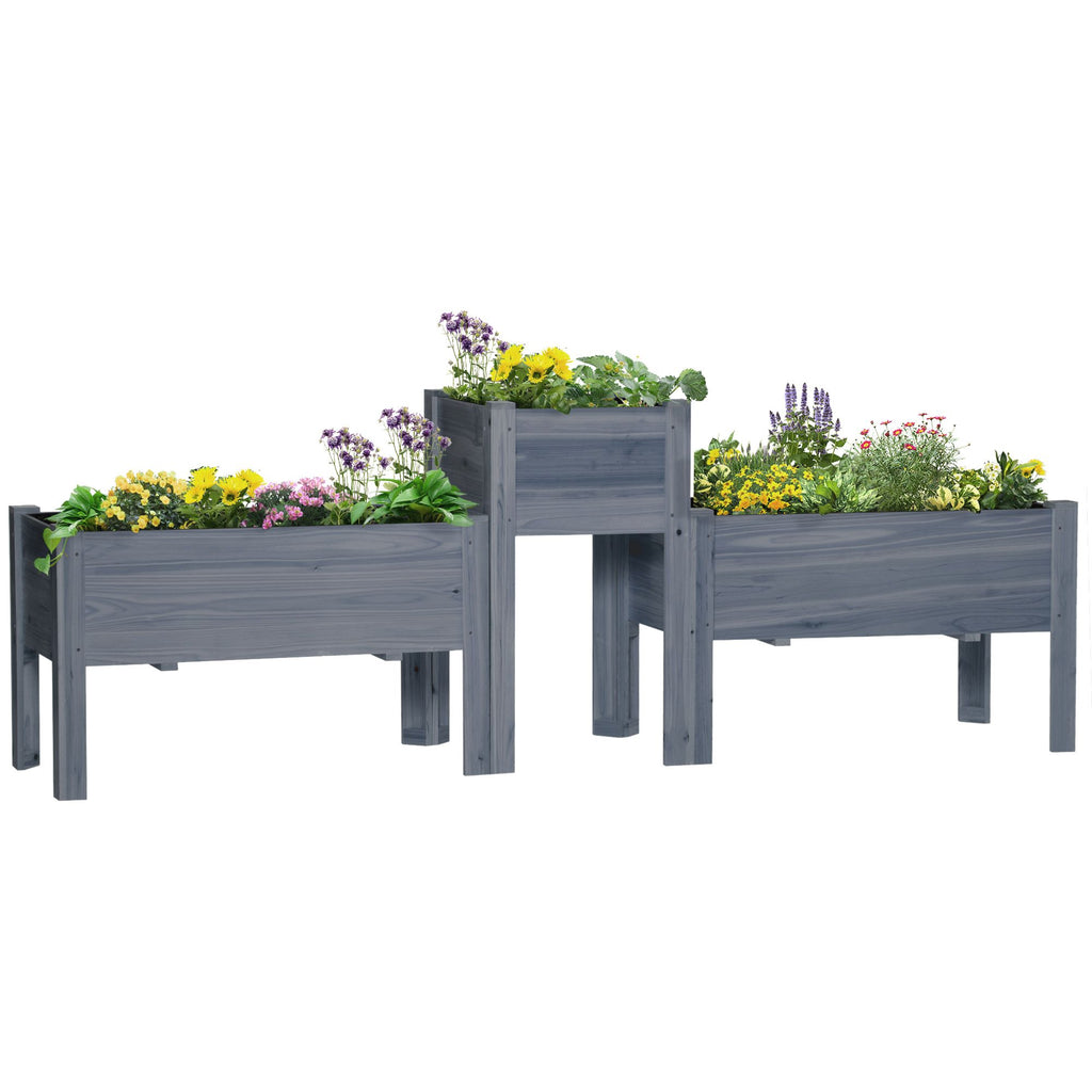 Wood Raised Garden Bed Set of 3 with Legs Planter Box Gray for Vegetables Herbs Backyard Patio