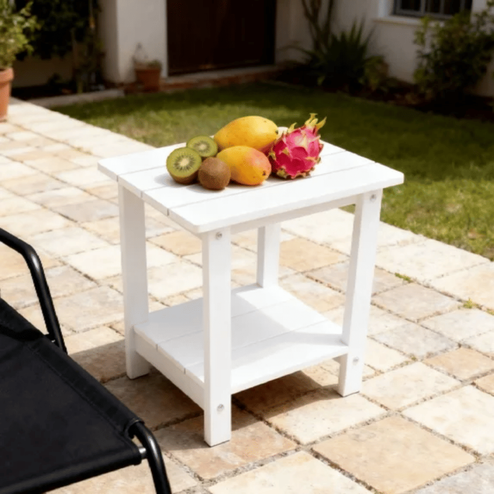 Wood Side Table, Minimalist Wood-Grain Imitation Wood Side Table for Pool Beach Patio Lawn White