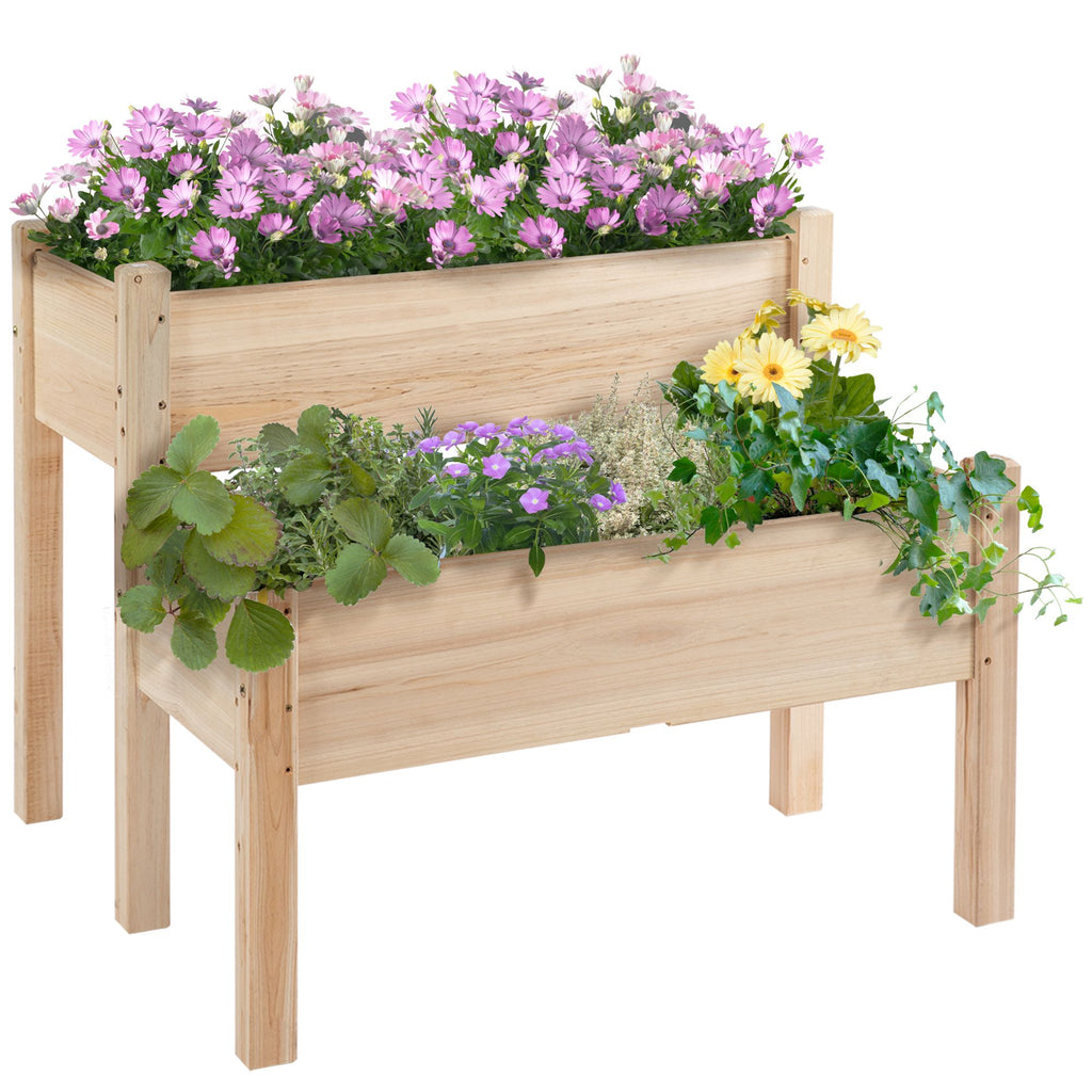 Wooden 2-Tier Raised Garden Bed, Elevated Planter Box for Vegetables, Herbs, Flowers