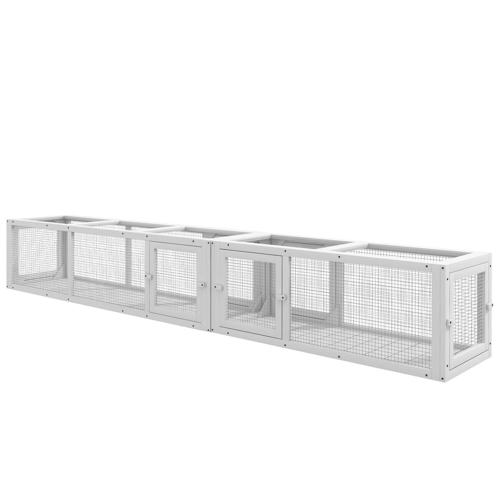 Wooden 98" Cat Tunnel for Outdoor with Combinable Design, 8 Doors, White