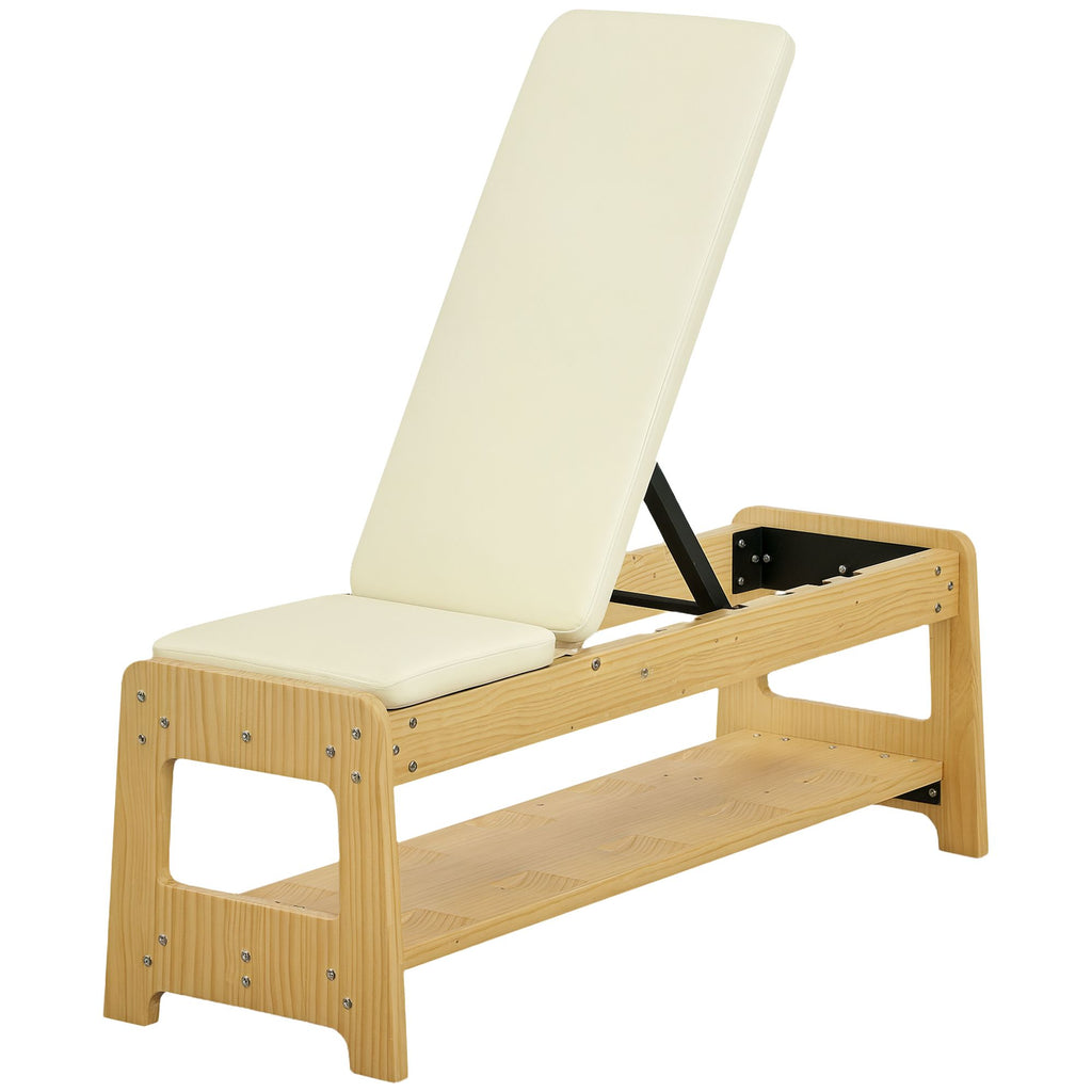 Wooden Adjustable Weight Bench with Dumbbell Rack, Flat or Incline Workout Bench for Home Gym Weight Lifting, White