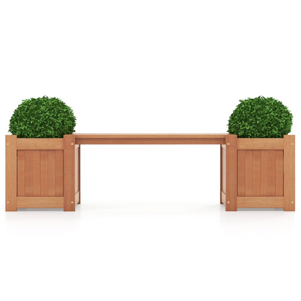 Wooden bench with planter box