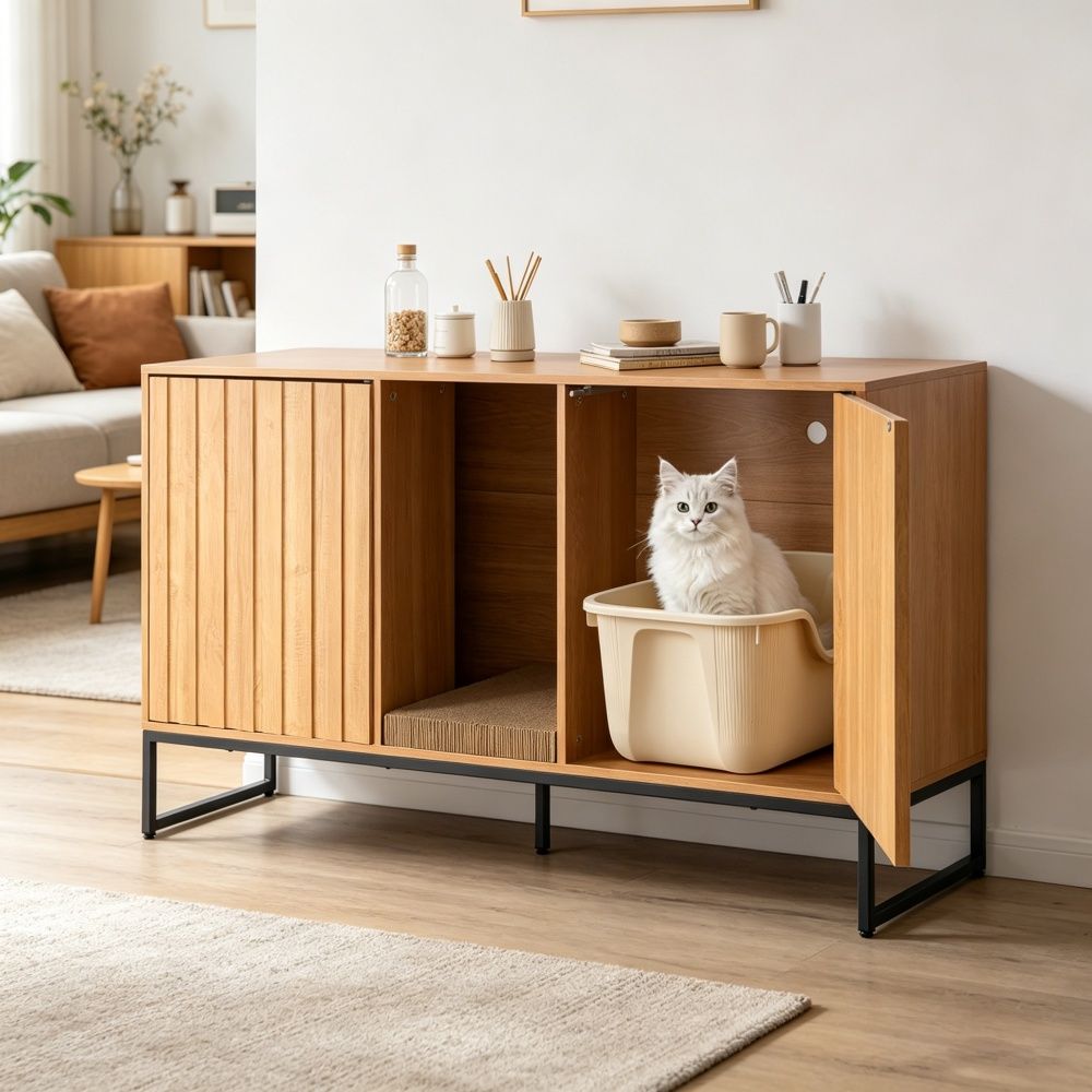 Wooden Cat Box Cabinet