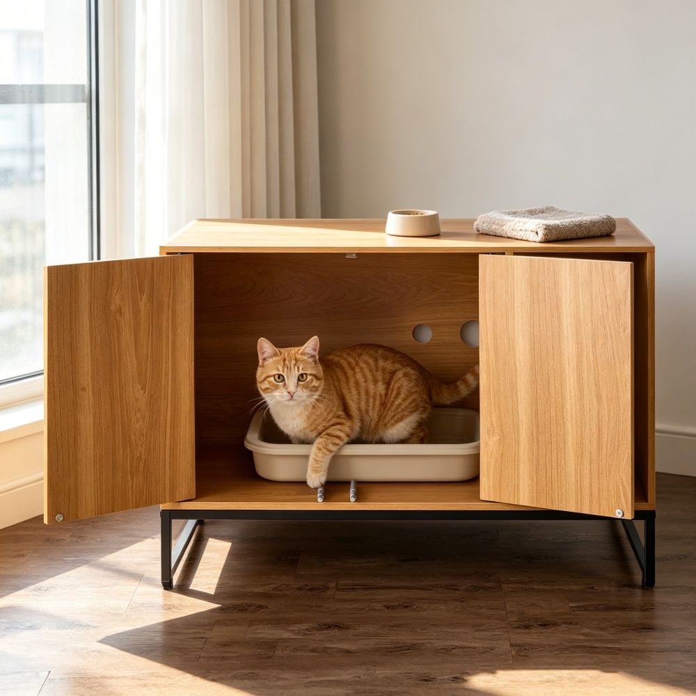 Wooden Cat Box Cabinet