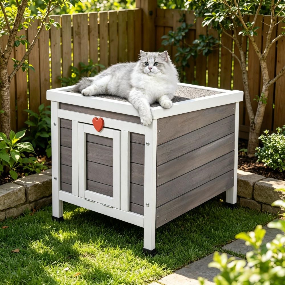 Wooden Cat House with Easy to Clean and Waterproof Protection for Outdoor