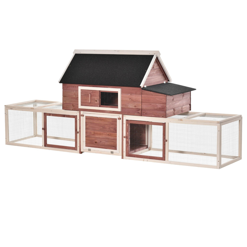 Wooden Chicken Coop 114 Inch Large Hen House Poultry Cage Nesting Box Outdoor Runs Removable Tray Ramp Cinnamon Brown