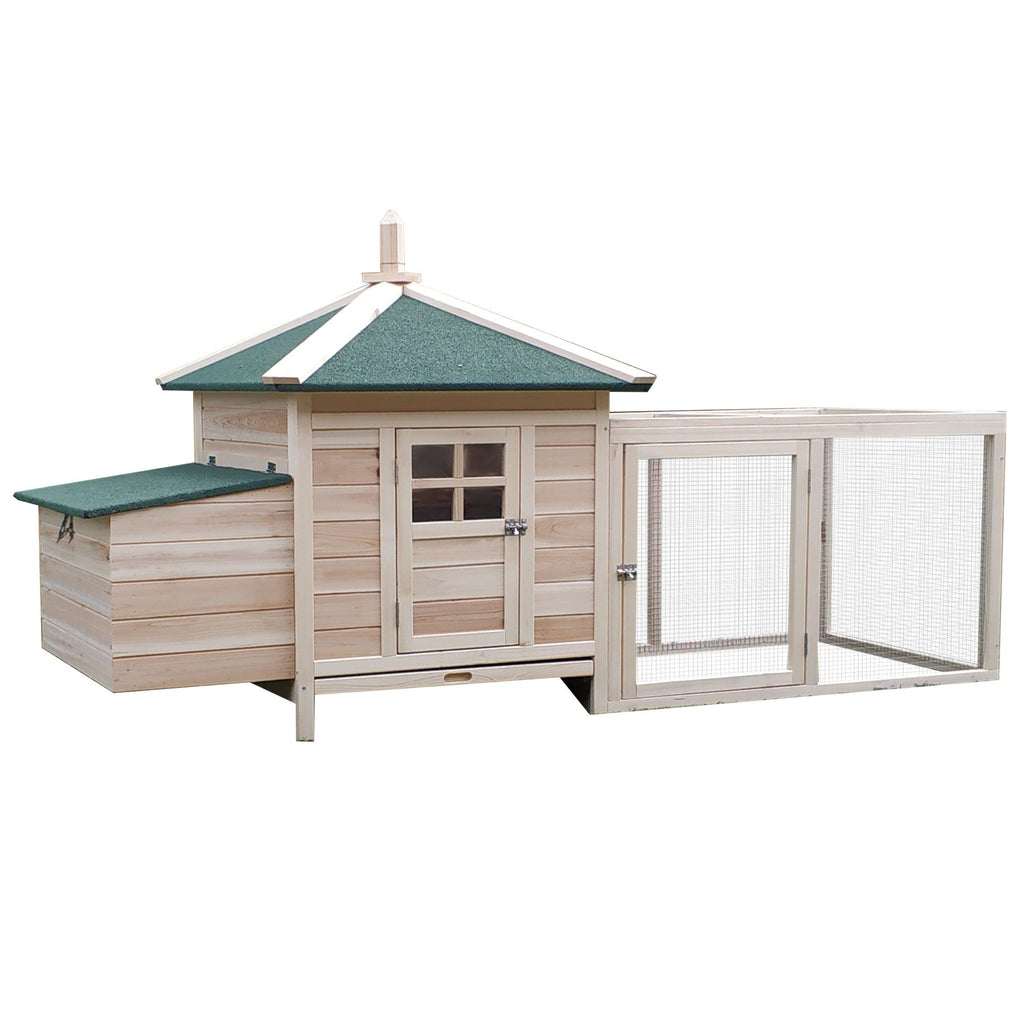 Wooden Chicken Coop 77 Inch with Nesting Box Cute Hen House Outdoor Removable Tray Ramp Run Natural