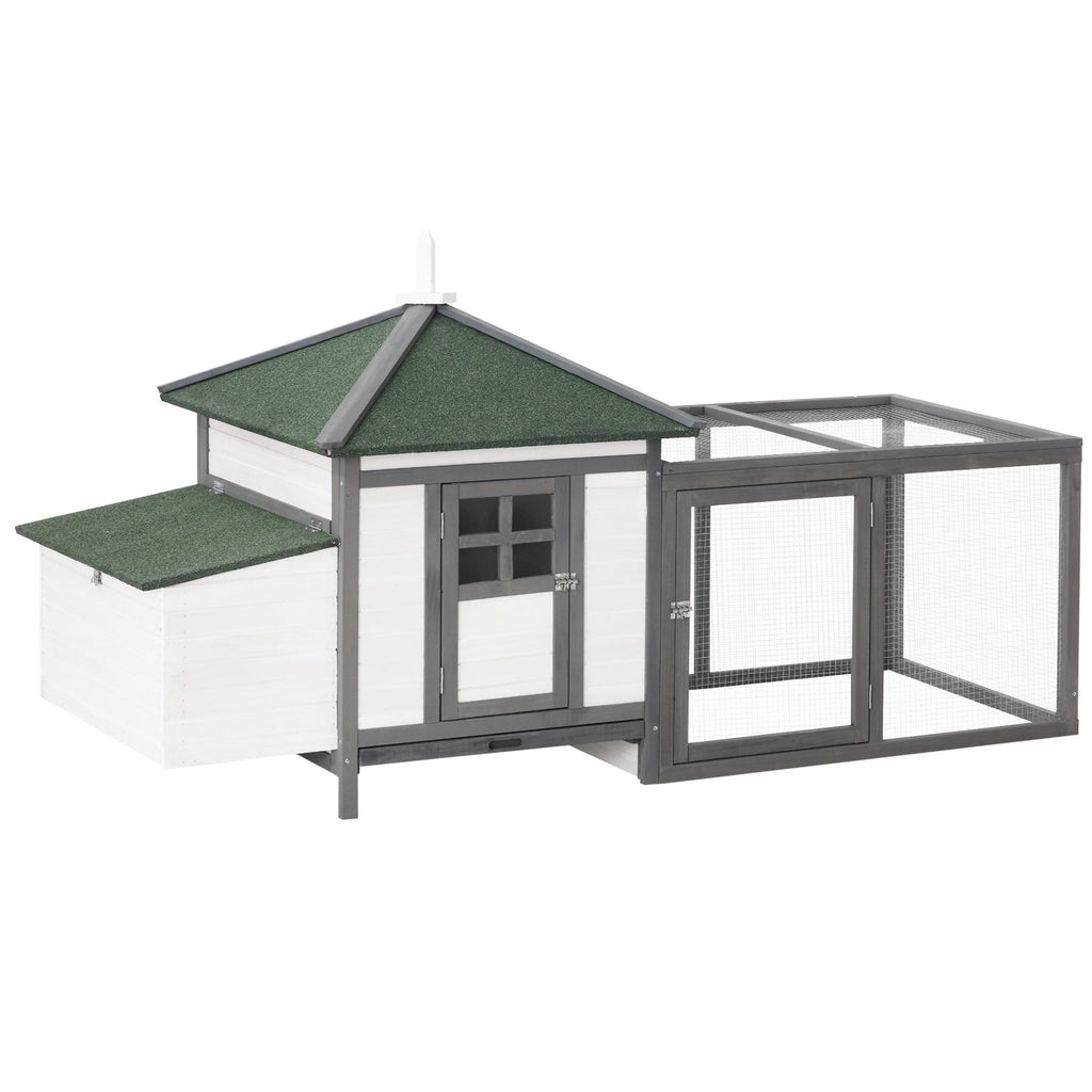 Wooden Chicken Coop 77 Inch with Weatherproof Roof Nesting Box Enclosed Run Removable Tray Outdoor Backyard Gray