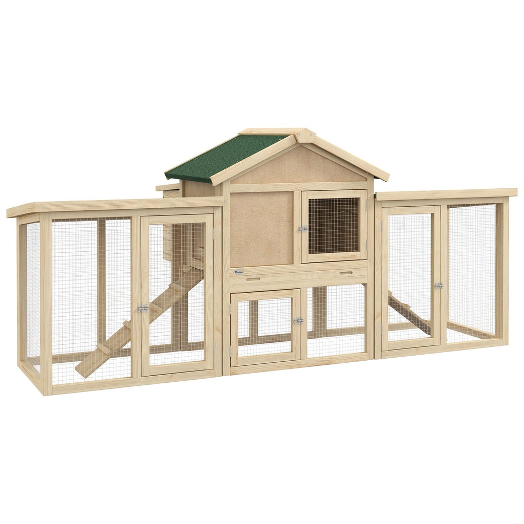 Wooden Chicken Coop ith Nesting Box, Double Runs, Removable Tray, Ramps, for Garden Backyard