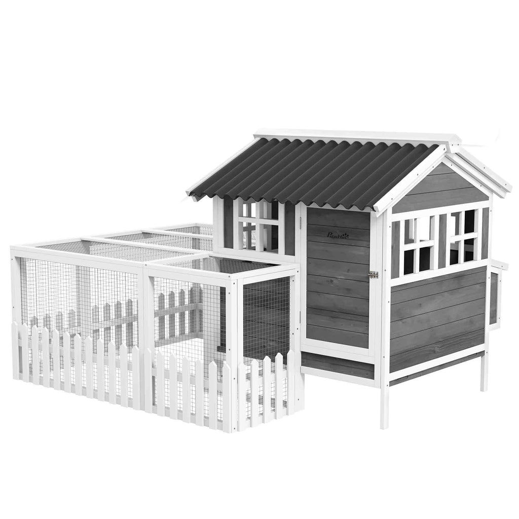 Wooden Chicken Coop with Run for 3-4 Chickens, 68" x 59" x 42"