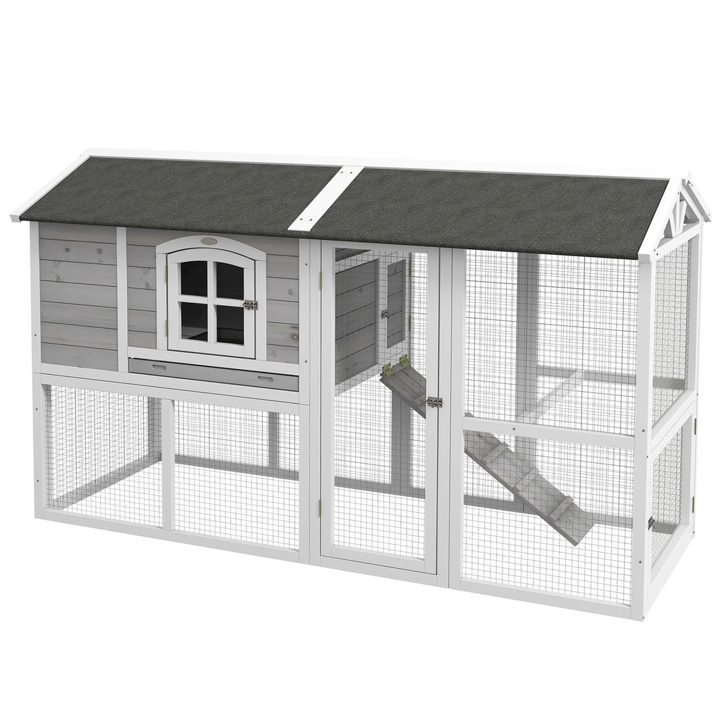 Wooden Chicken Coop with Run for 3-4 Chickens, Hen House with Nesting Box & Removable Tray, Outdoor Poultry Cage, 77.5" x 32.5" x 46", Gray
