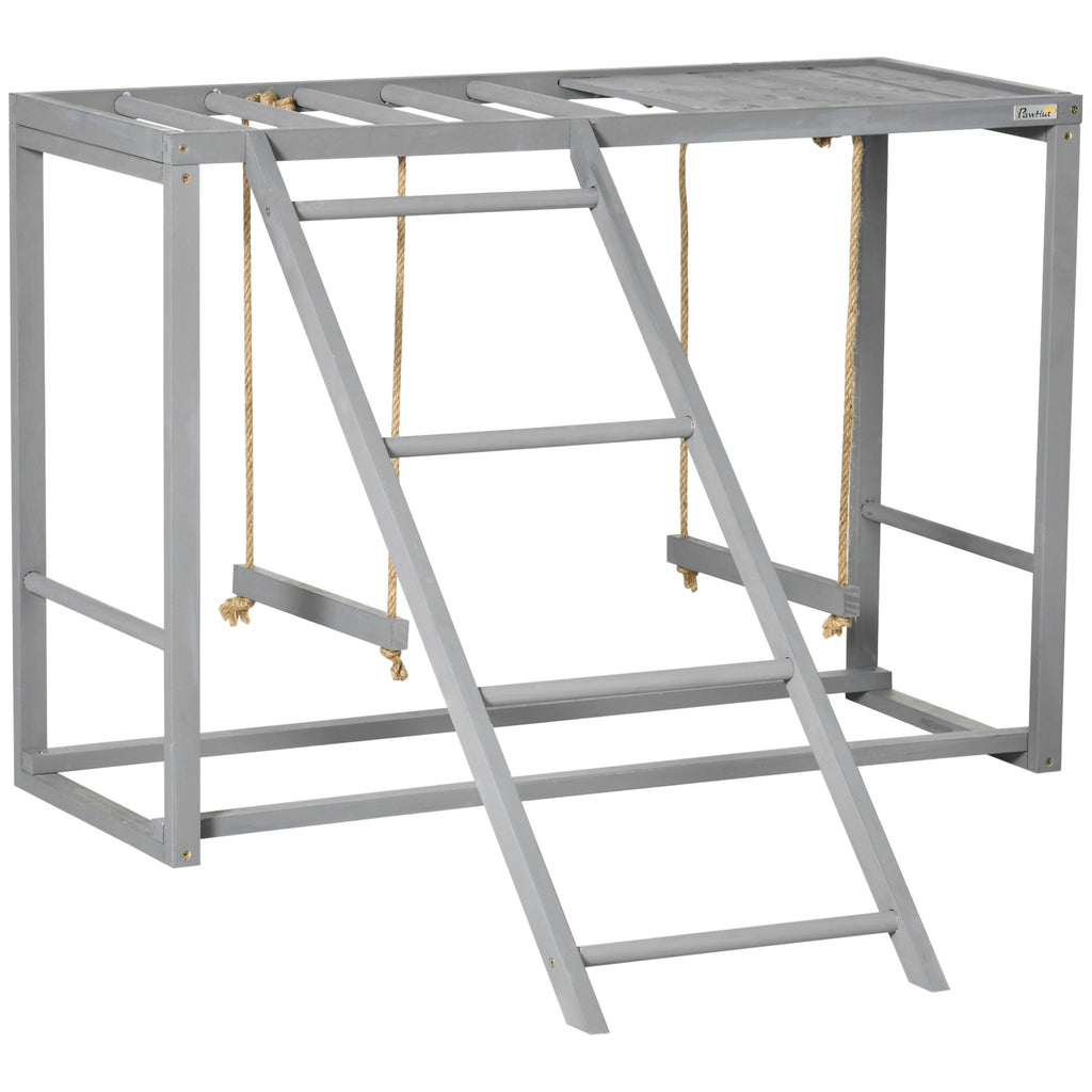 Wooden Chicken Swing Set Gray Activity Center for 3-4 Chickens with Multiple Roosting Perches for Resting Play