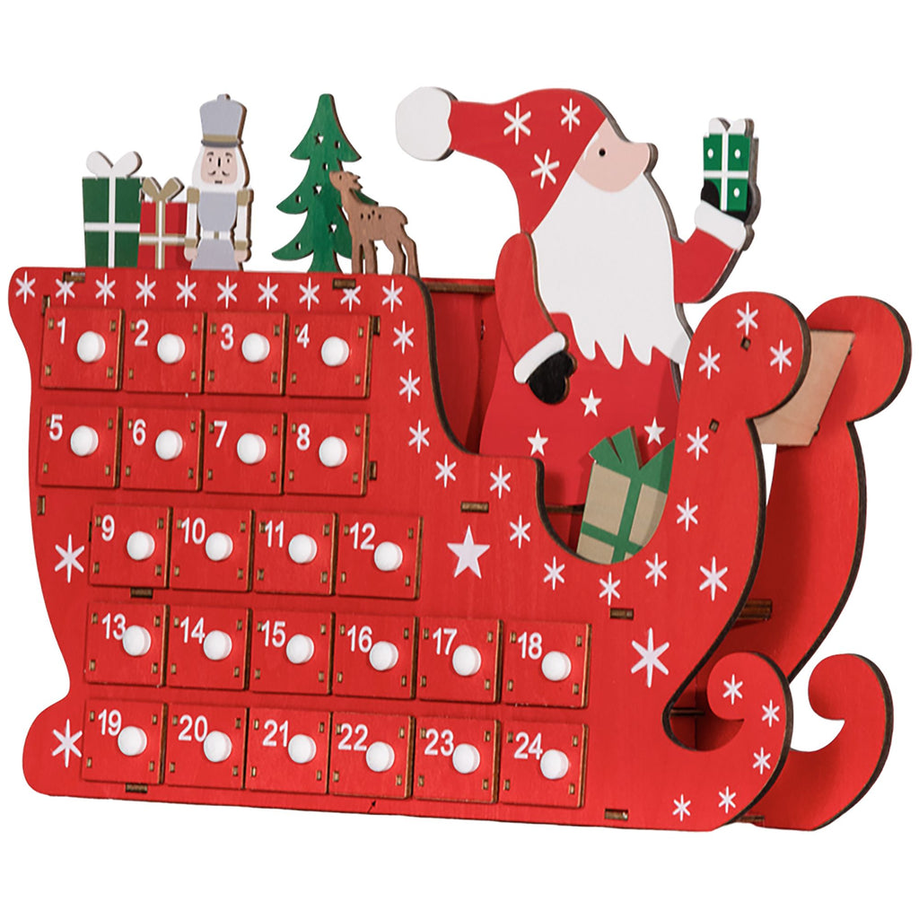 Wooden Christmas Advent Calendar with 24 Countdown Drawers, Reusable Holiday Decor Xmas Gift for Kids Adults, Red