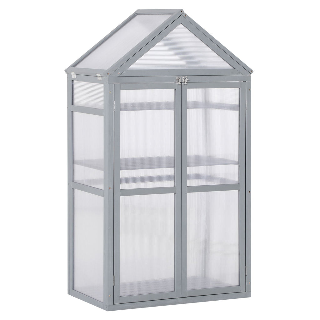 Wooden Cold Frame Greenhouse 32 x 19 x 54 Garden Flower Planter with Adjustable Shelves Double Doors Grey