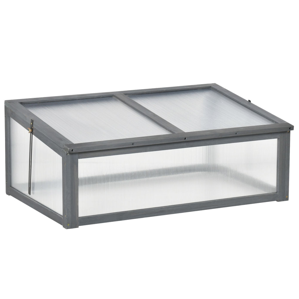 Wooden Cold Frame Greenhouse, Mini Greenhouse with Polycarbonate Board and Solid Wood Frame, Green House Cold Frame, Indoor Outdoor Terrarium Planter Box, 39" x 26" x 16", Gray