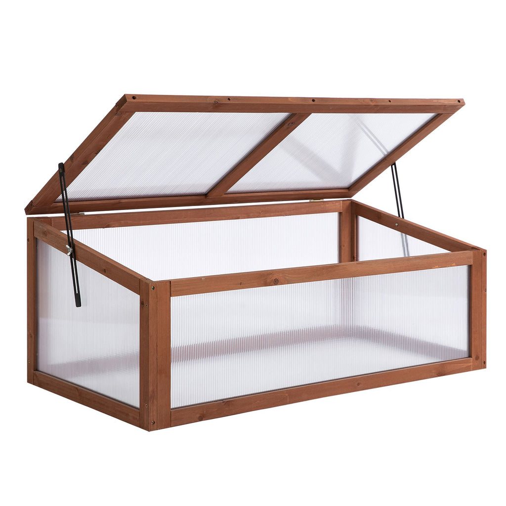 Wooden Cold Frame Greenhouse, Mini Greenhouse with Polycarbonate Board and Solid Wood Frame, Green House Cold Frame, Indoor Outdoor Terrarium Planter Box, 39" x 26" x 16", Natural