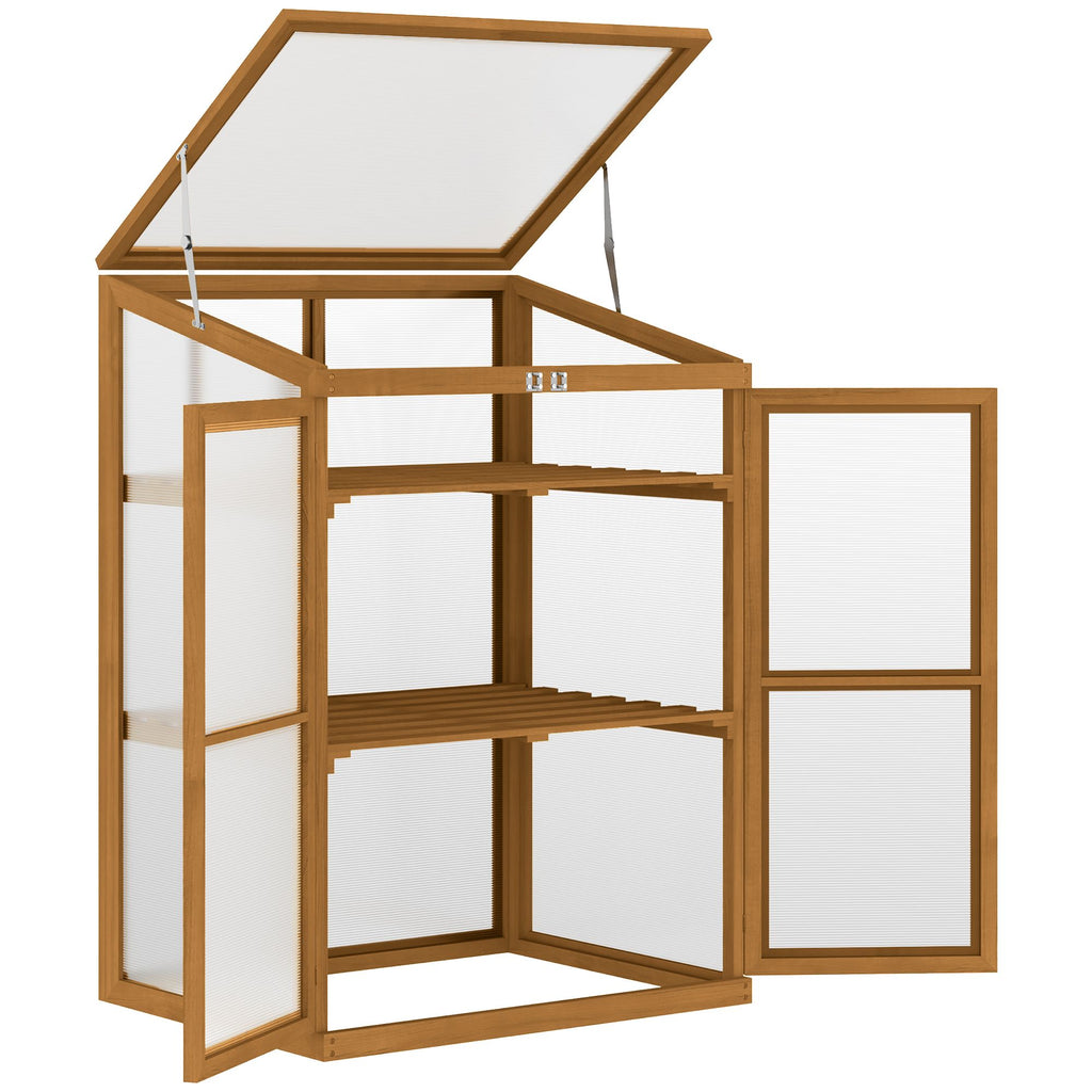 Wooden Cold Frame Greenhouse Small Mini Planter Box, 30" L x 24" W x 44" H, Brown