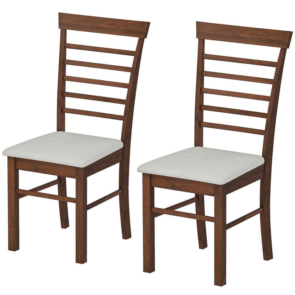 Wooden Dining Chairs Set of 2, Farmhouse Upholstered Kitchen Chairs with Rubber Wood Frame, Dark Brown and Beige