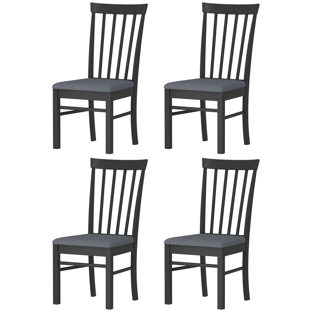 Wooden Dining Chairs Set of 4, Farmhouse Upholstered Kitchen Chairs with Rubber Wood Frame, Black and Gray