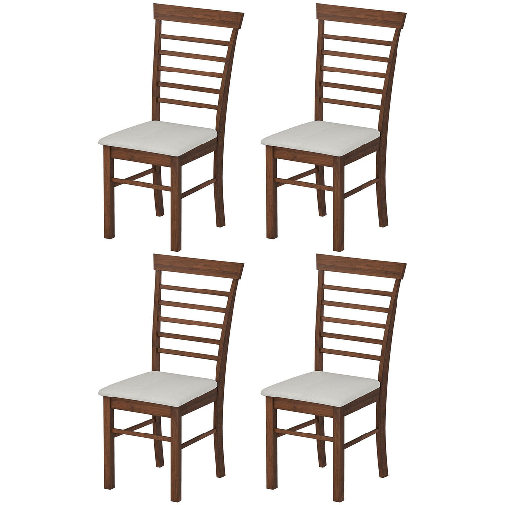 Wooden Dining Chairs Set of 4, Farmhouse Upholstered Kitchen Chairs with Rubber Wood Frame, Dark Brown and Beige