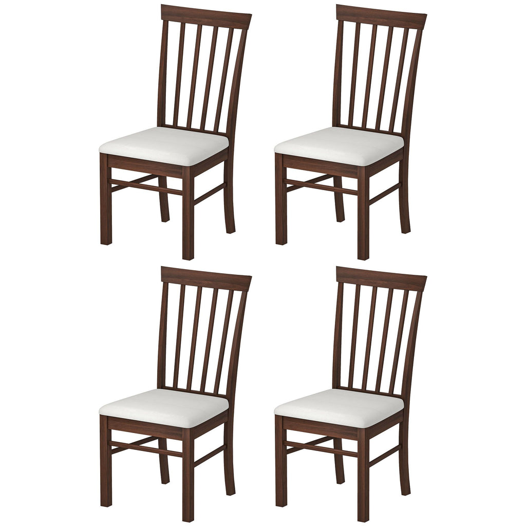 Wooden Dining Chairs Set of 4, Farmhouse Upholstered Kitchen Chairs with Rubber Wood Frame, Dark Brown and Beige
