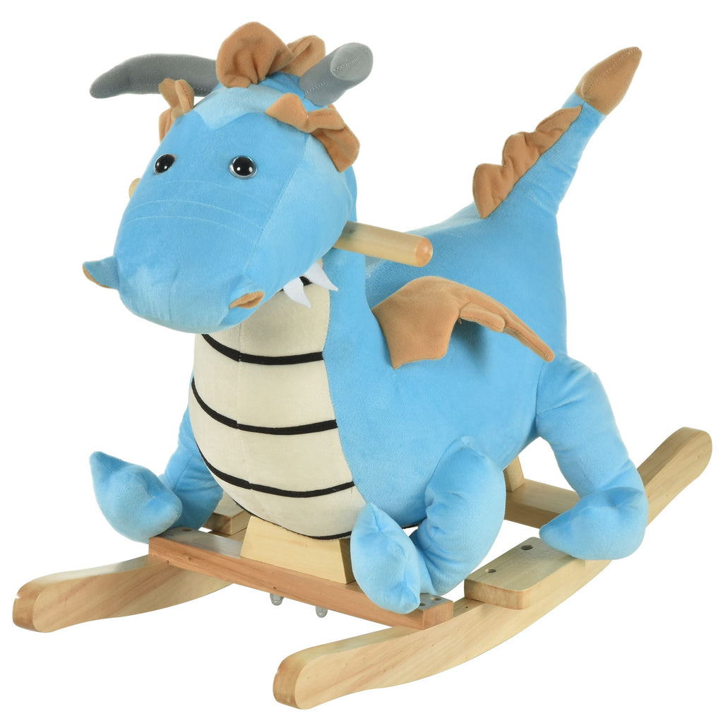 Wooden Dinosaur Rocking Horse, Realistic Sounds, Fun Prehistoric Child Ride-On Toy, Blue, for 18-36 Months