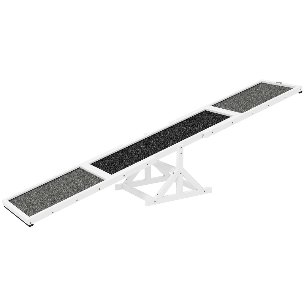 Wooden Dog Agility Seesaw for Training and Exercise, Weather Resistant, 83" L x 16" W x 14" H, White