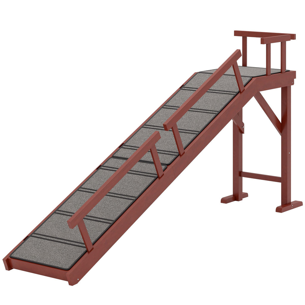 Wooden Dog Ramp with Removable Guardrails, Non-Slip Surface, 70.5" Long, Brown