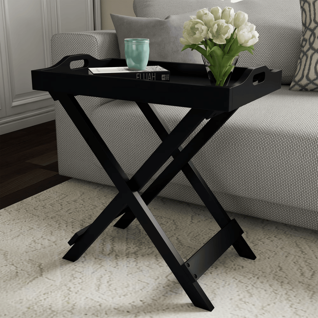 Wooden EndTable, Modern Style Sofa SideTablewith X-LegDesignand Two Shelves, Gray